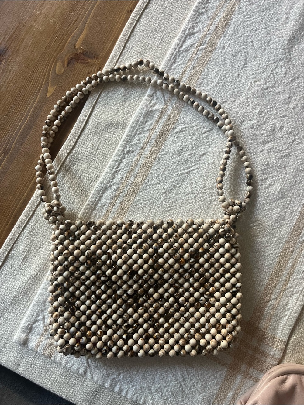 Zara Beachy Beaded Crossbody Shoulder Bag in Natural Beige